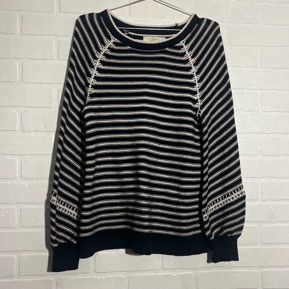 Ann Taylor LOFT 100% Cotton Sweater Black White Whipstitch Raglan Small - Picture 3 of 9